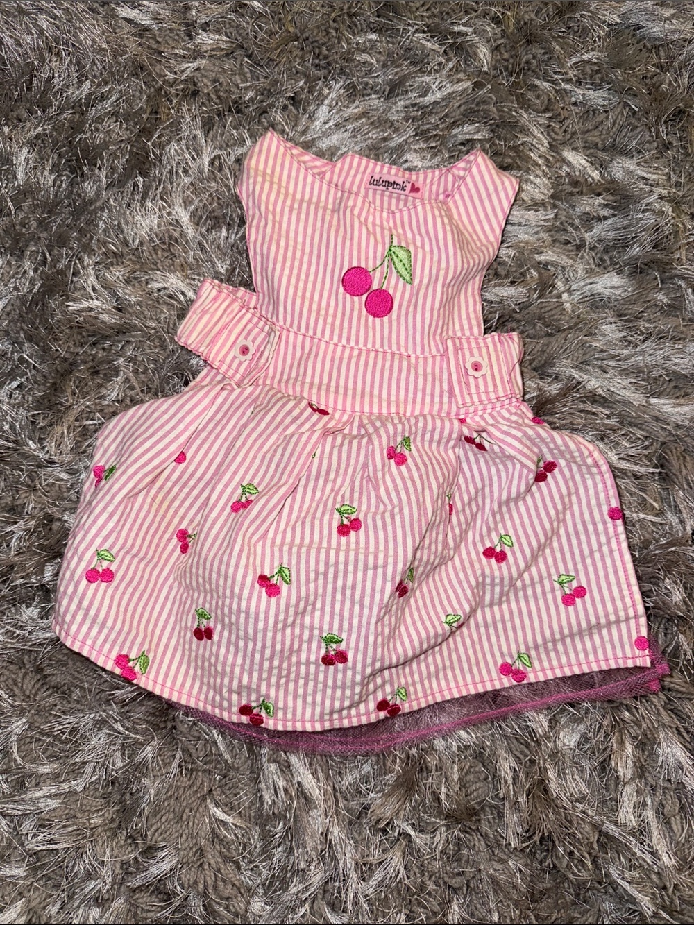 Pink Cherry Embroidered Dog’s Dress